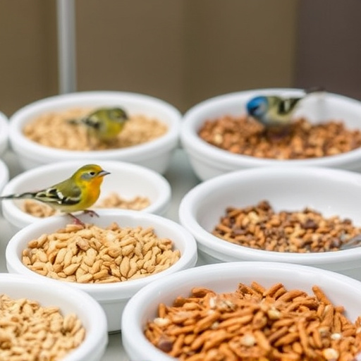 Variety of bird seed in bowls