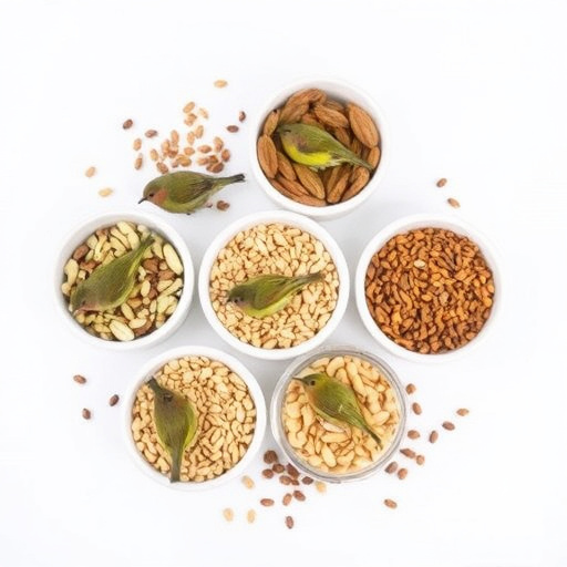 Variety of bird seed in bowls