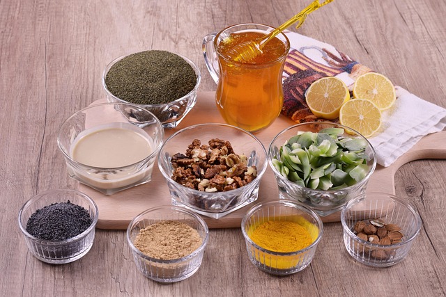 Variety of seeds in wooden bowl