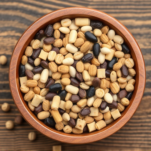 Variety of seeds in wooden bowl