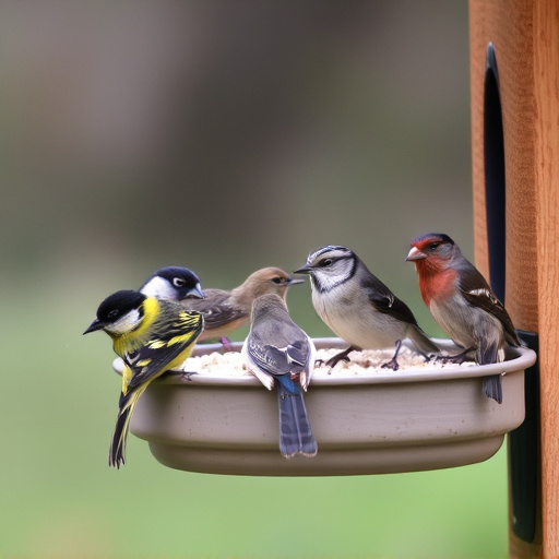 Variety of small birds at feeder
