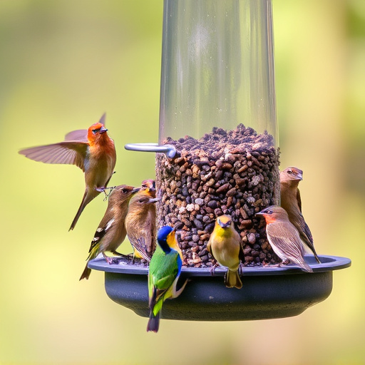 Variety of small birds at feeder