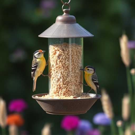 Wheat-free bird seed in garden feeder