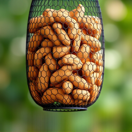 Whole peanuts in mesh bird feeder