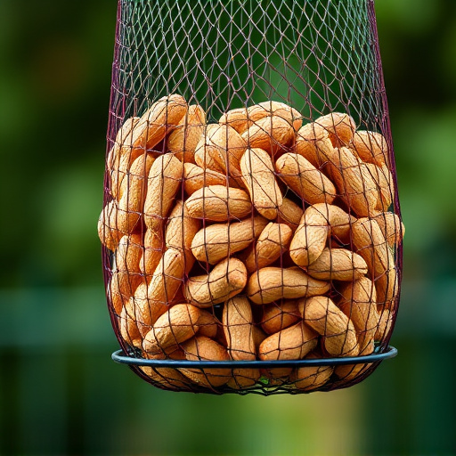 Whole peanuts in mesh bird feeder