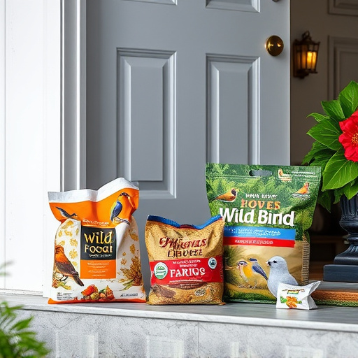 Wild bird food package at front door