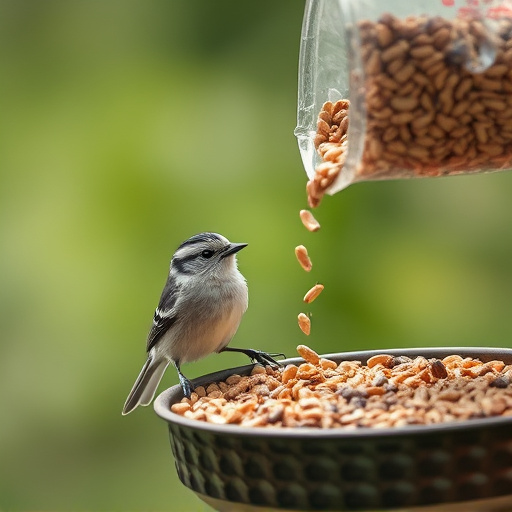 Wild bird seed pouring from bag