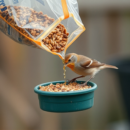 Wild bird seed pouring from bag