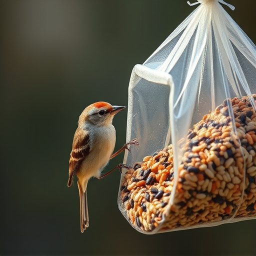 Wild bird seed pouring from bag