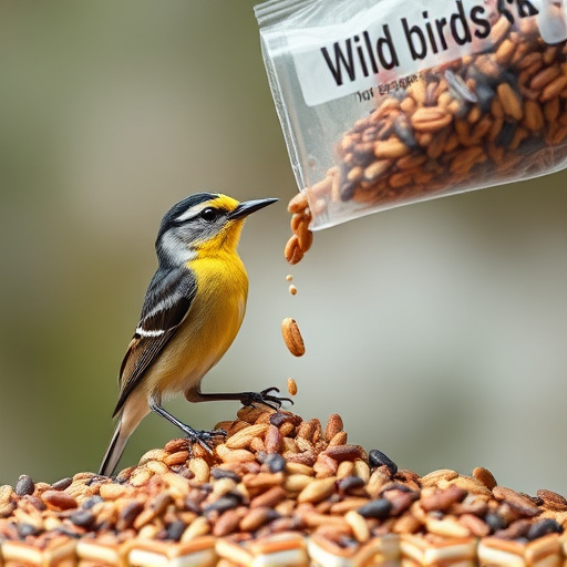 Wild bird seed pouring from bag