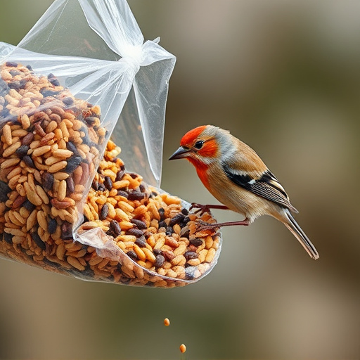 Wild bird seed pouring from bag