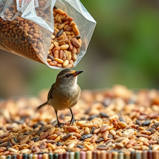 Wild bird seed pouring from bag