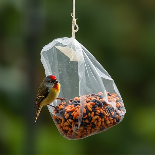 Wild bird seed pouring from bag