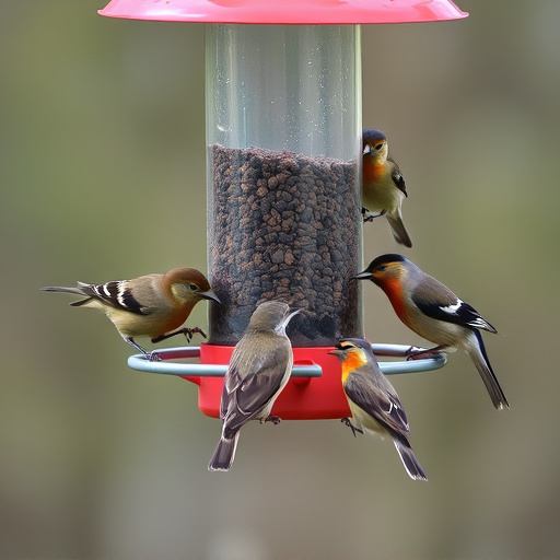Wild birds eating from ground feeder