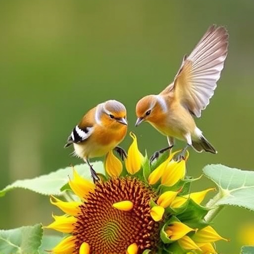 Wild birds eating sunflower hearts