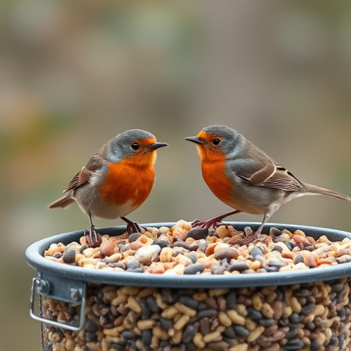 Wild robins enjoying mixed seed blend