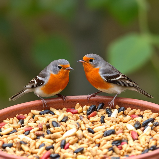 Wild robins enjoying mixed seed blend