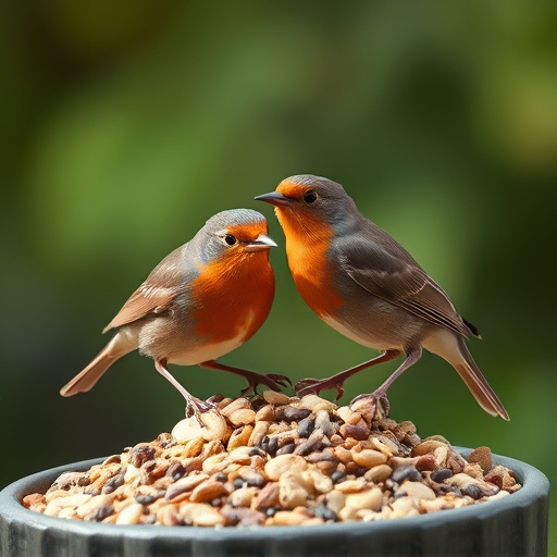 Wild robins enjoying mixed seed blend