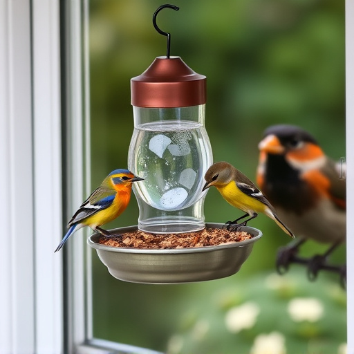 Window feeder attracting garden birds