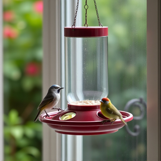 Window feeder attracting garden birds