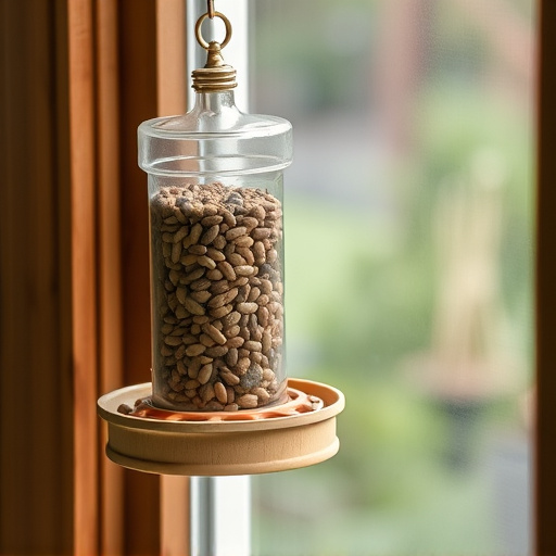 Window feeder filled with seeds outdoors