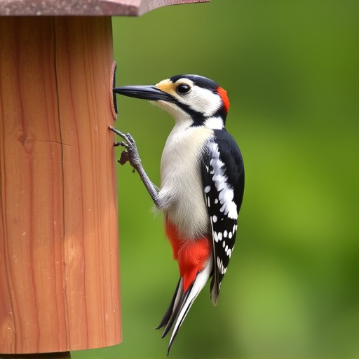Woodpecker feeding on suet block