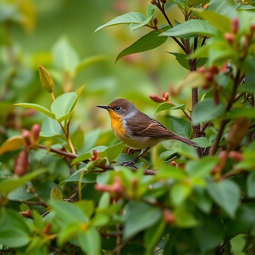Wren nestled in dense garden shrub
