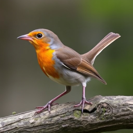 Adult robin perched on mossy branch