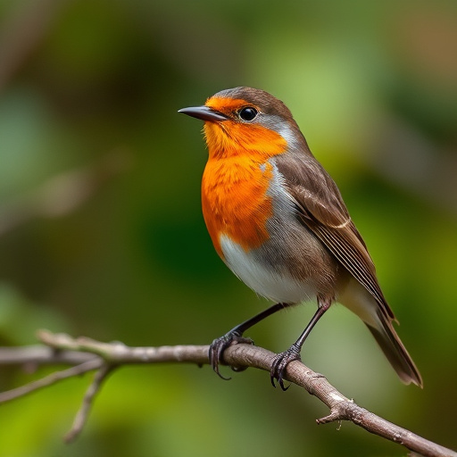 Adult robin perched on mossy branch