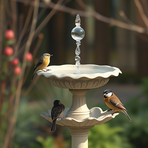 Bird bath beside bird feeder station