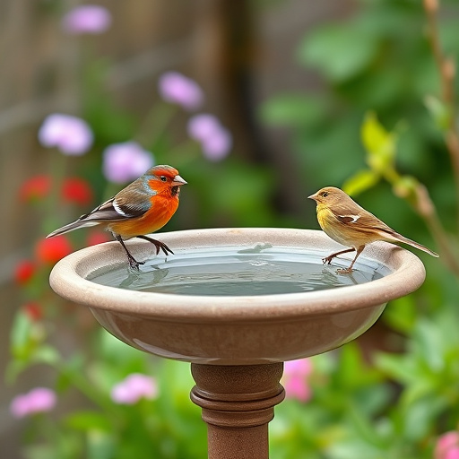 Bird bath beside bird feeder station