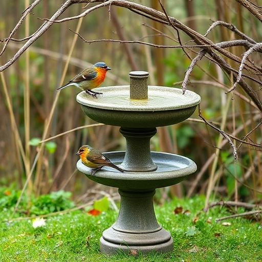 Bird bath filled with autumn leaves