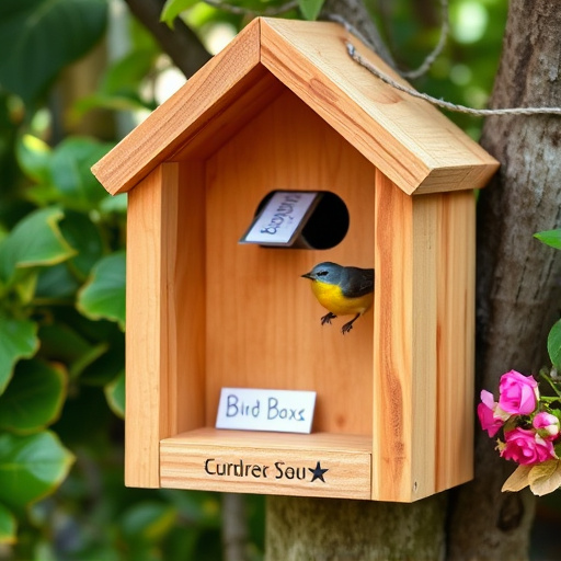 Bird box attached to fence post