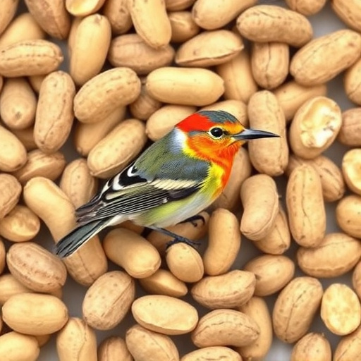 Bird eating peanuts from feeder