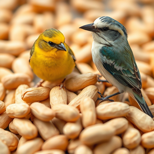 Bird feeder filled with peanuts outdoors