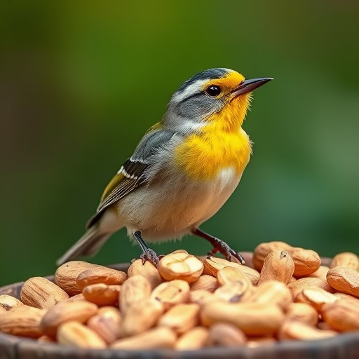 Bird feeder filled with peanuts outdoors
