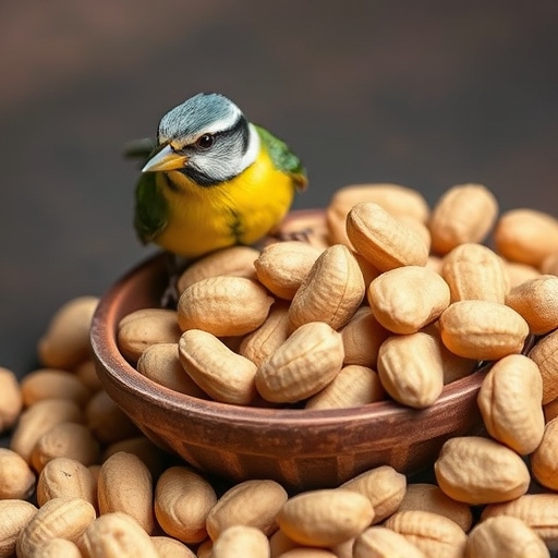 Bird feeder filled with peanuts outdoors