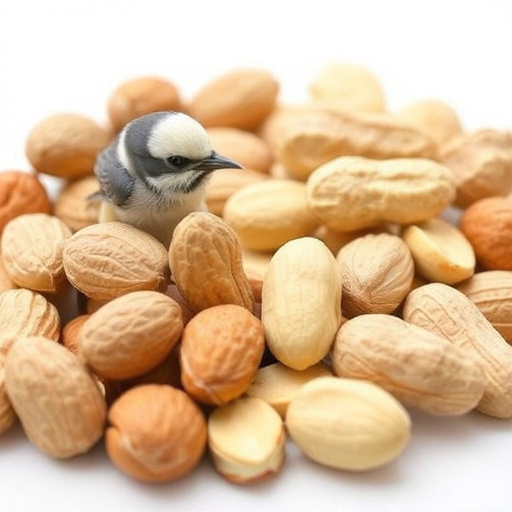 Bird feeder filled with peanuts outdoors