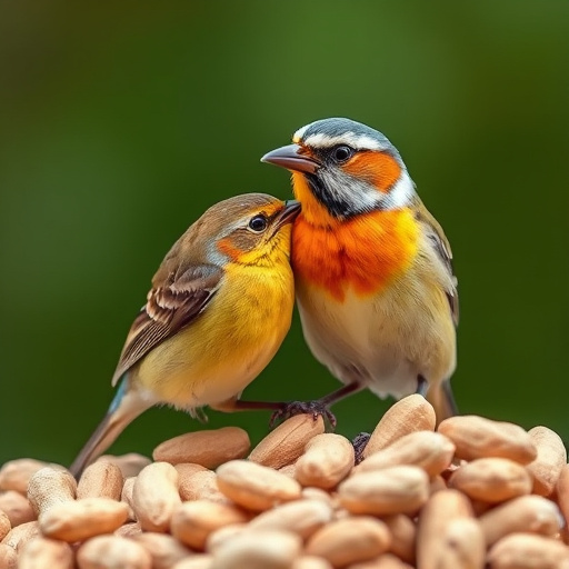 Bird feeder filled with peanuts outdoors