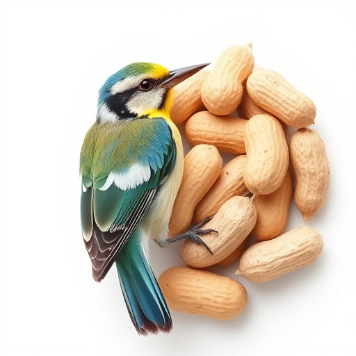 Bird feeder filled with peanuts outdoors