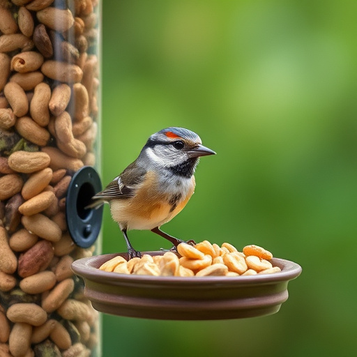 Bird feeder filled with peanuts outdoors
