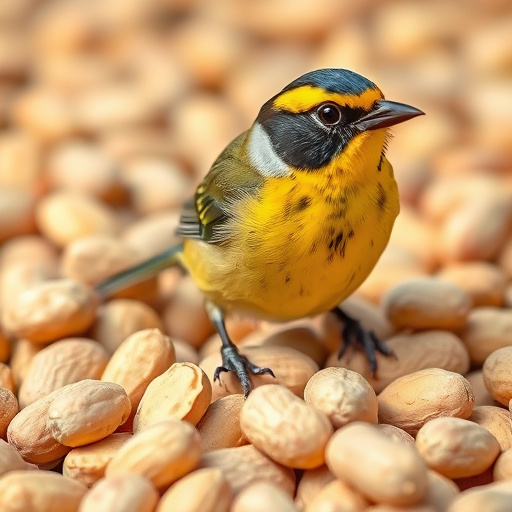 Bird feeder filled with peanuts outdoors