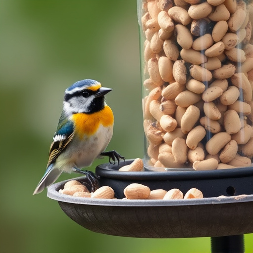 Bird feeder filled with peanuts outdoors