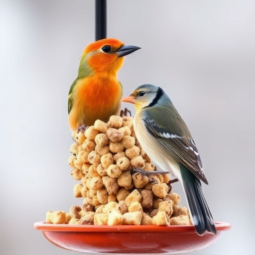 Bird feeding station stocked with suet pellets