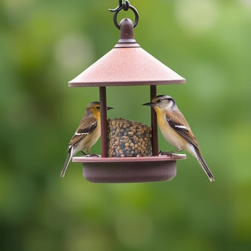Bird feeding station surrounded by greenery