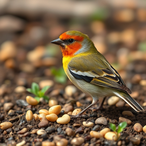 Bird food pellets in wooden feeder