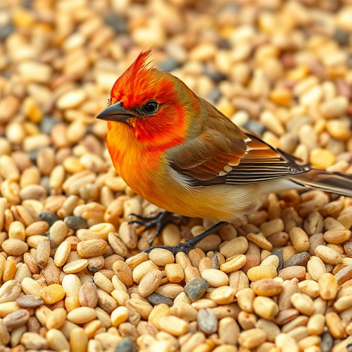 Bird food pellets in wooden feeder