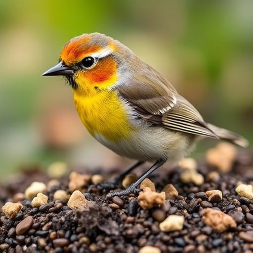 Bird food pellets in wooden feeder