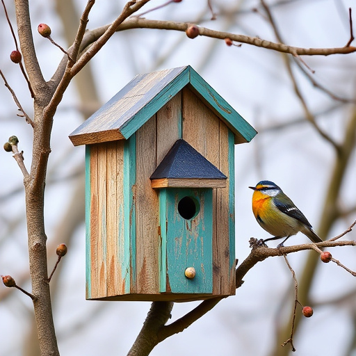 Bird nesting inside cozy wooden box