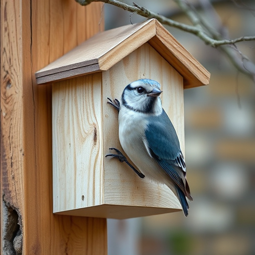 Bird nesting inside cozy wooden box